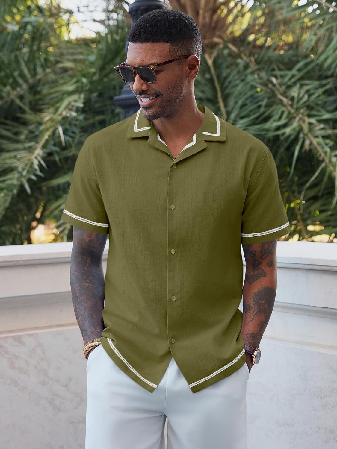 Runcati Mens Short Sleeve Shirt Button Down Casual Cuban Linen Shirts Summer Beach Vacation Tops - Image 2