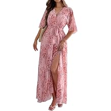 Colf Women Summer Maxi Dresses Floral Boho Party Dress | Women Summer Maxi Dresses, Short Sleeve, Beach Dresses, Floral Split Sundresses