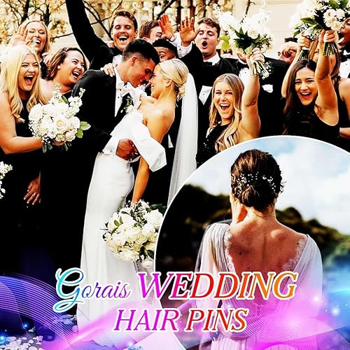 Miniatura 3 de GORAIS Pinzas para el pelo de boda con perlas y flores, accesorios para mujeres y novias (paquete de 3)