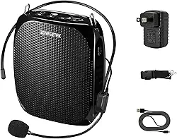 ZOWEETEK Mini amplificador de voz portátil recarregável com microfone com fio, fone de ouvido e cintura, suporta áudio em formato MP3 para professores, canto, treinamento, apresentação, guia turístico