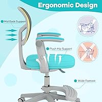Vista 64 de GLACER Silla de escritorio para niños, silla de estudio giratoria de malla ajustable con ruedas, brazos, silla ergonómica para computadora con Verde