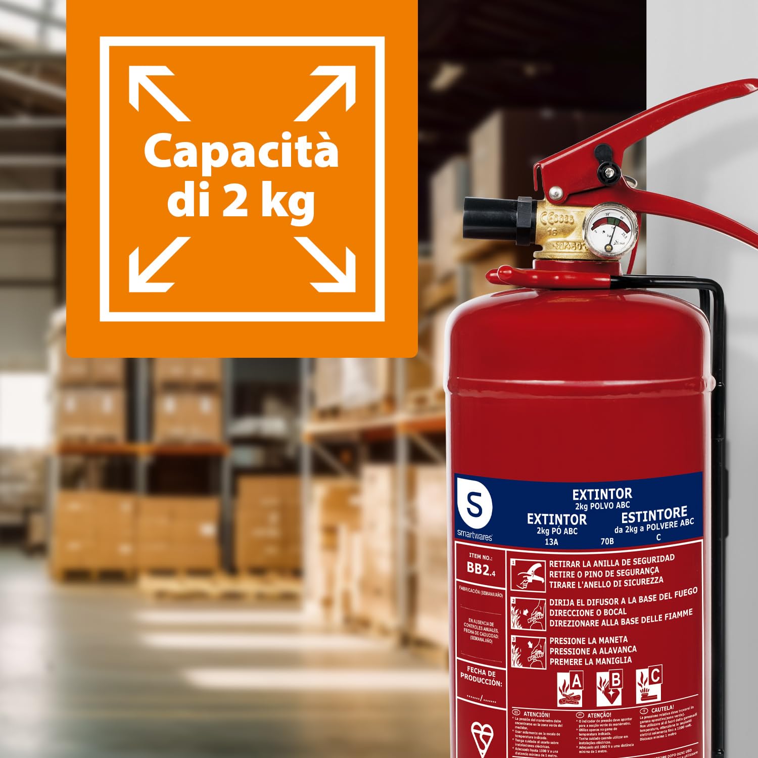 Smartwares Estintore a polvere - 2 kg - per incendi ABC - Adatto per veicoli e abitazioni - Con staffa di montaggio - 4