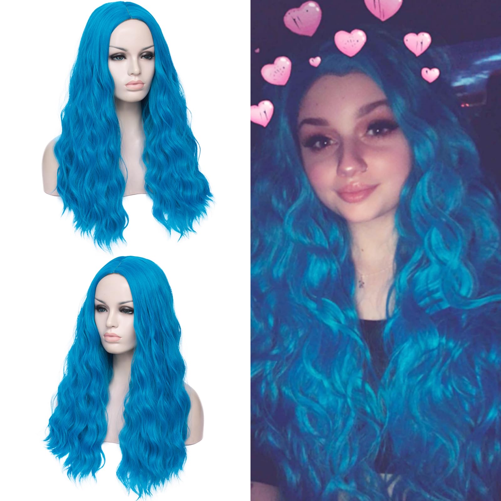 New goddess length curly blue wig cosplay Amazon.com : WECAN Blue Wig Long Natural Wavy Wig Synthetic  main image 2