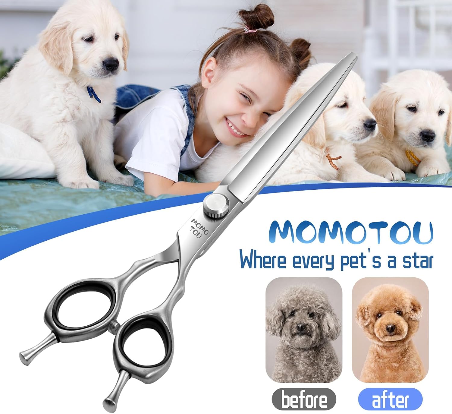 7 Inch Straight Dog Grooming Scissors | 9CR Stainless Steel, Smooth Cutting, Dog Shears for Home User, Sharp and Durable, Easy to Use.