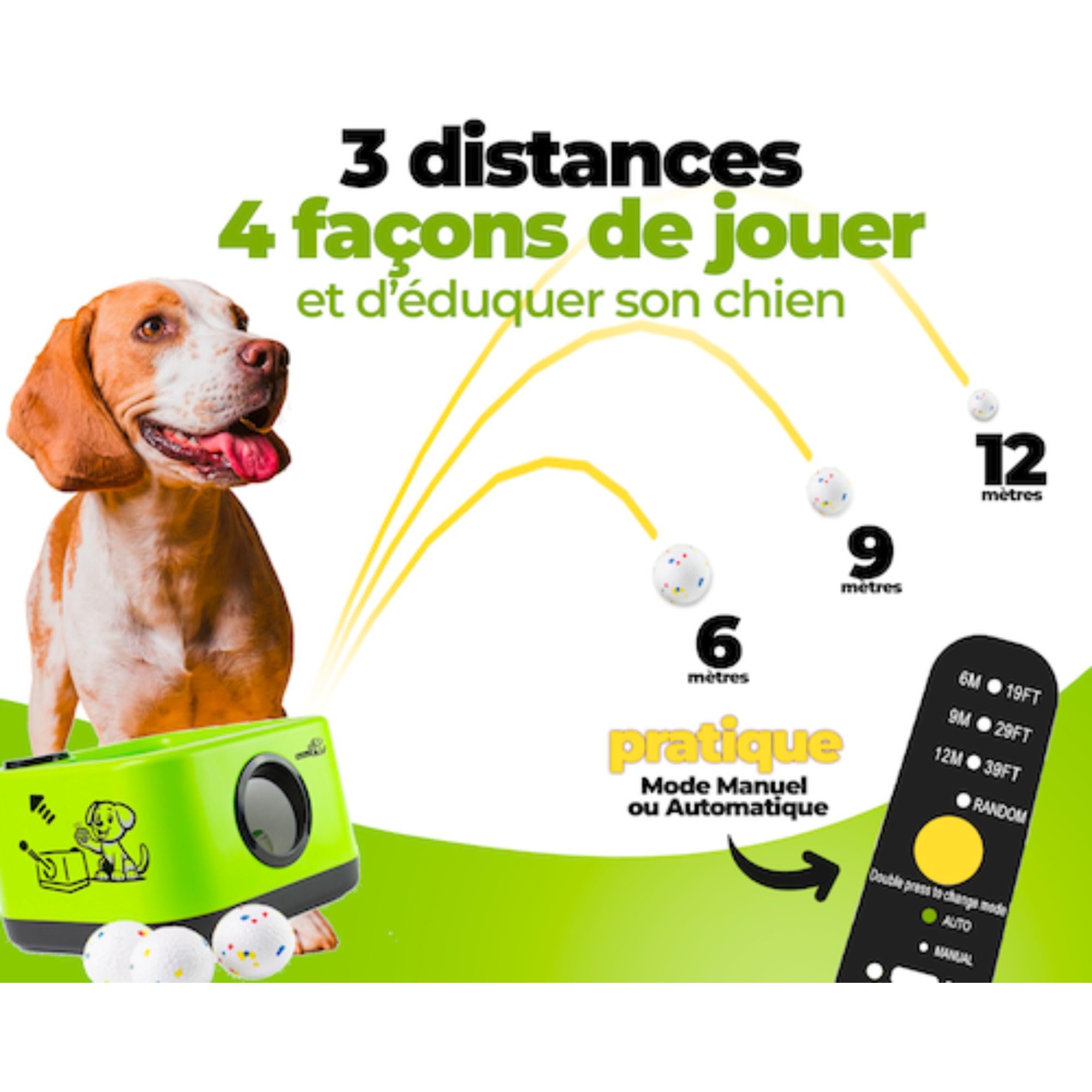 Climsom Ballouf Lanceur de Balles Automatique Intelligent pour Chien | Mode Automatique & Éducatif/Manuel, Son d'Aboiement Réaliste, Distances Réglables, Batterie Rechargeable