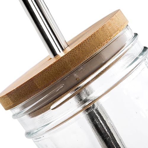 Miniatura 4 de Yesland Paquete de 6 vasos de vidrio con tapas y pajitas, tarro Mason de 24 onzas, vaso estético para batidos, taza de café y cerveza, taza Boba