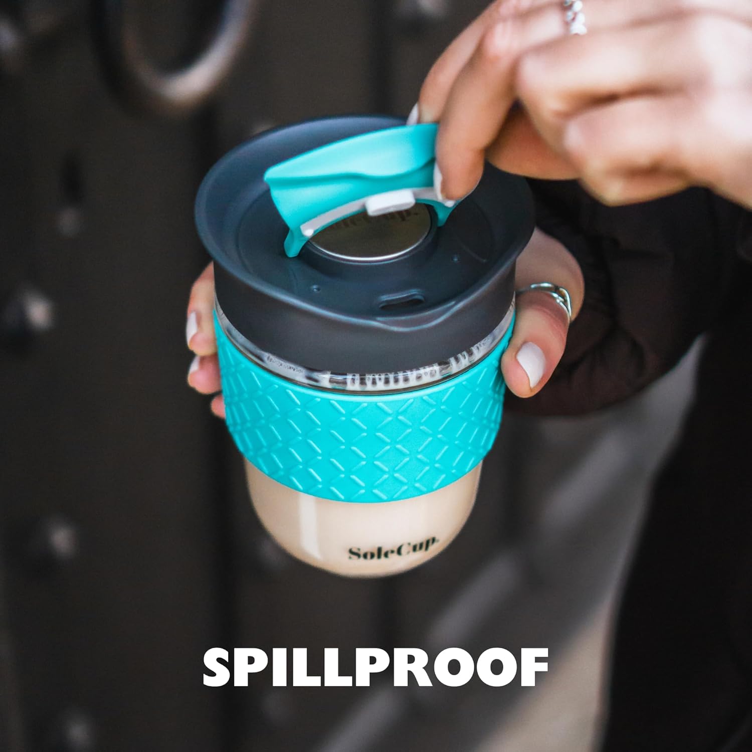 Reusable Strengthened Glass Travel Cup - Spill Proof Insulated Coffee Mug - 12oz/340ml BPA-Free Hot Drink Travel Mug with Lid & Silicone Band (Gray and Pink, 12oz) - Image 6