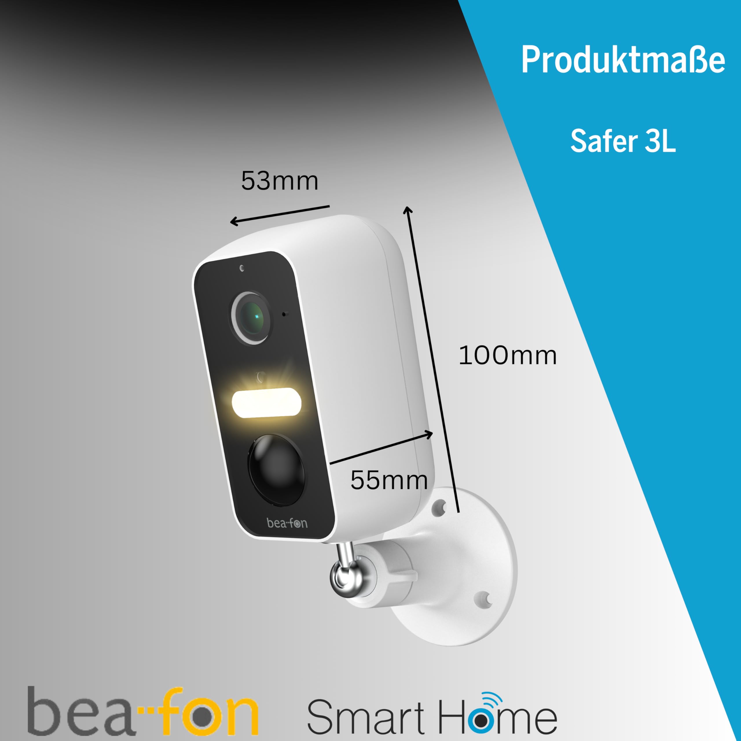 Beafon, Smart Home, Safer 3L, schwenkbare Überwachungskamera für den Außenbereich mit LED Licht, 3MP Super HD Kamera, IP65 Schutz gegen Strahlwasser und Staubdicht, weiß, Netzwerk 2,4G, WiFi