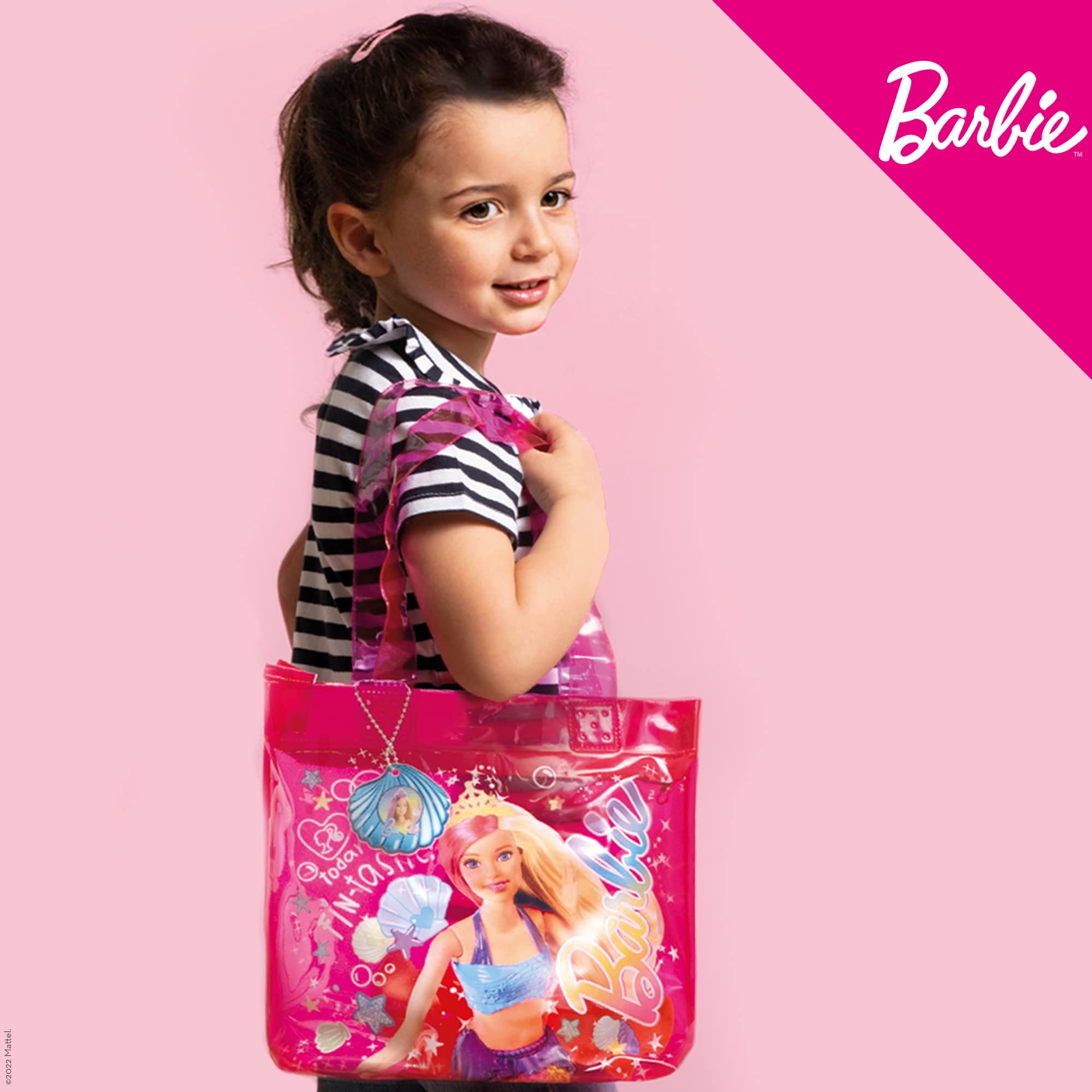 LISCIANI Barbie Glitter Summer Shopper-torba morska z 500 g błyszczącego magicznego piasku - kreatywna gra dla dziewczynek od 3 lat, zastosowanie (91959)