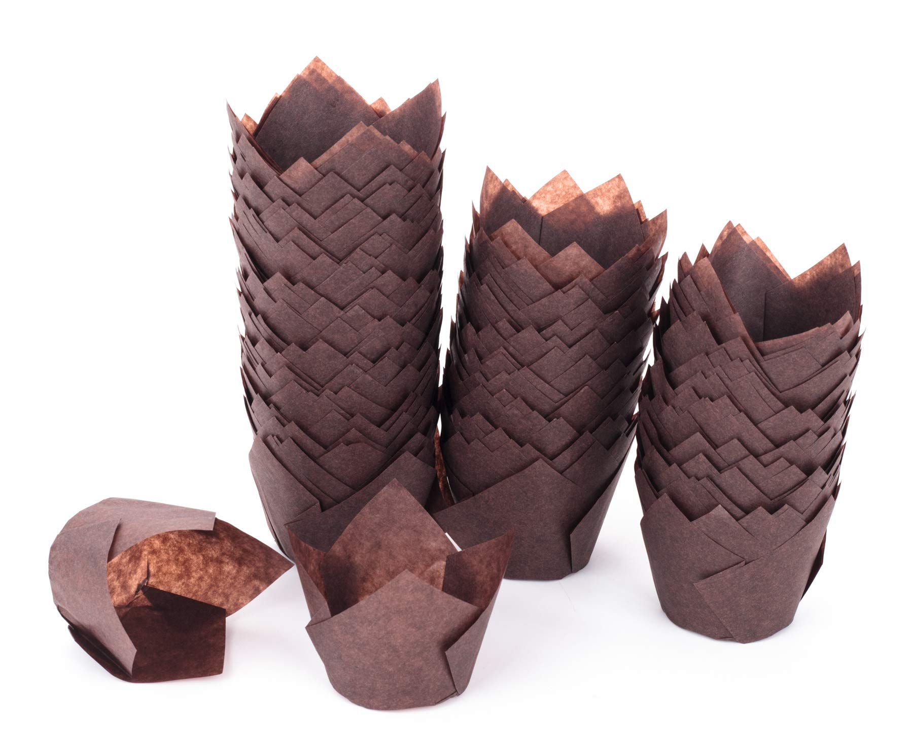 GOLDEN APPLE, 200 Pcs Tulip Cupcake Liner Baking Cup Muffin Tins Cups for Weddings, Birthdays, Baby Showers (Small, Brown)