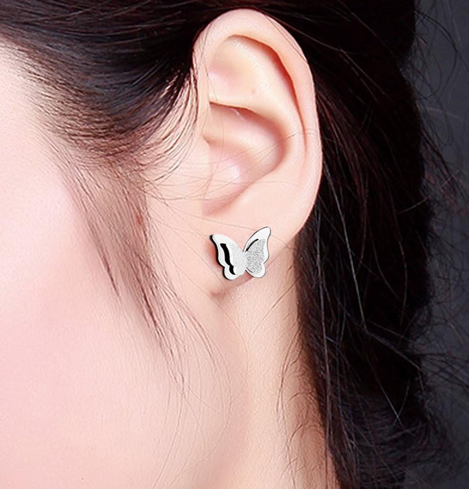 Stainless Steel Butterfly Stud Earrings Frosted 18k Rose Gold Plated Jewelry for Women