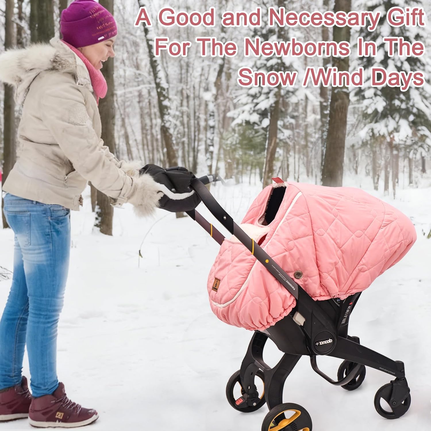 Winter Carseat Cover for Baby，Waterproof Baby Car Seat Cover Compatible with Doona Car Seat and Stroller，Cold Weather Warm Car Seat Covers for Babies, Keeps Babies Warm and Cozy (Pink) - Image 7