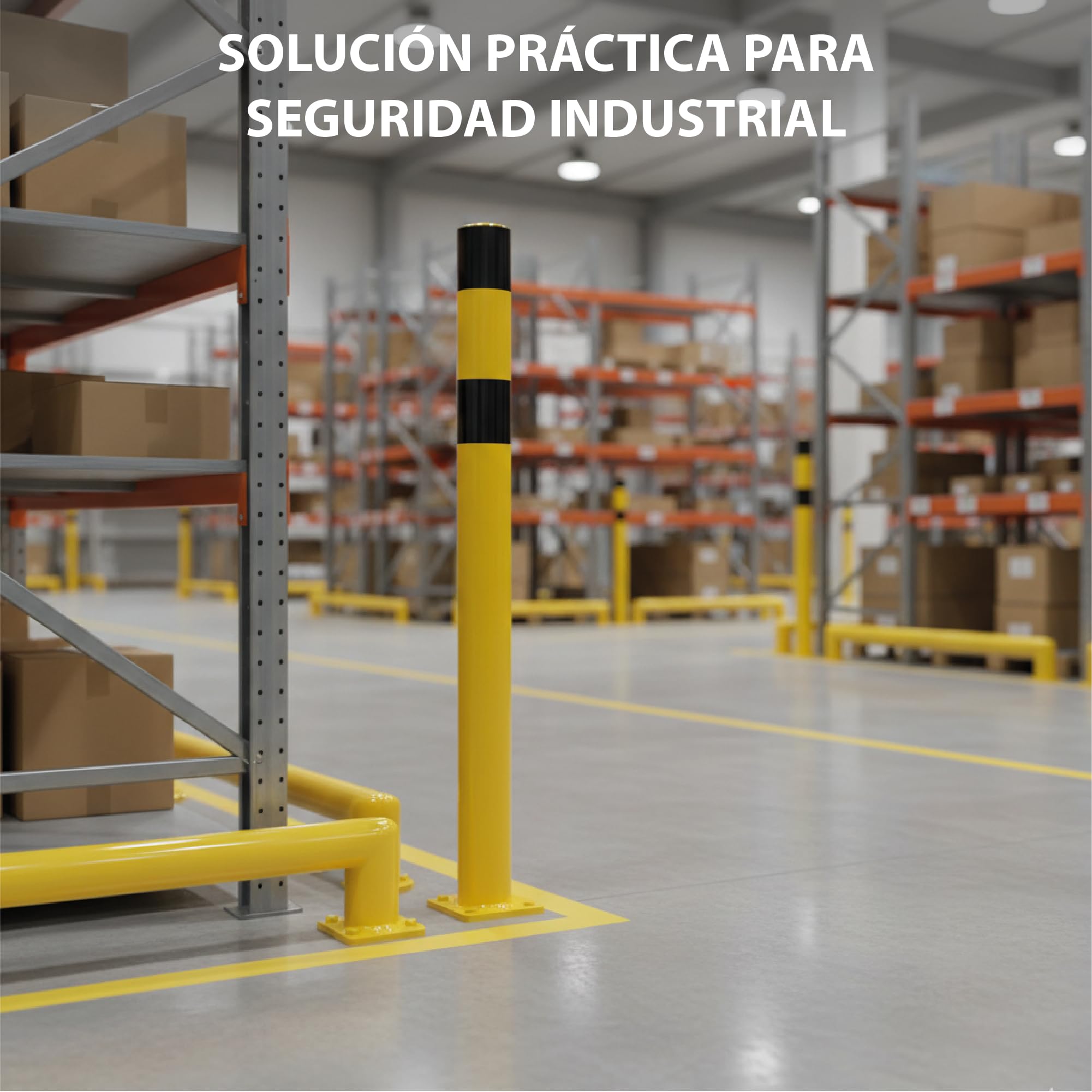 Bolardo Metálico Amarillo con Bandas Negras – Poste de Protección para Parkings, Almacenes y Zonas Industriales – Tope de Seguridad para Vehículos, Áreas de Carga y Control de Accesos (1)