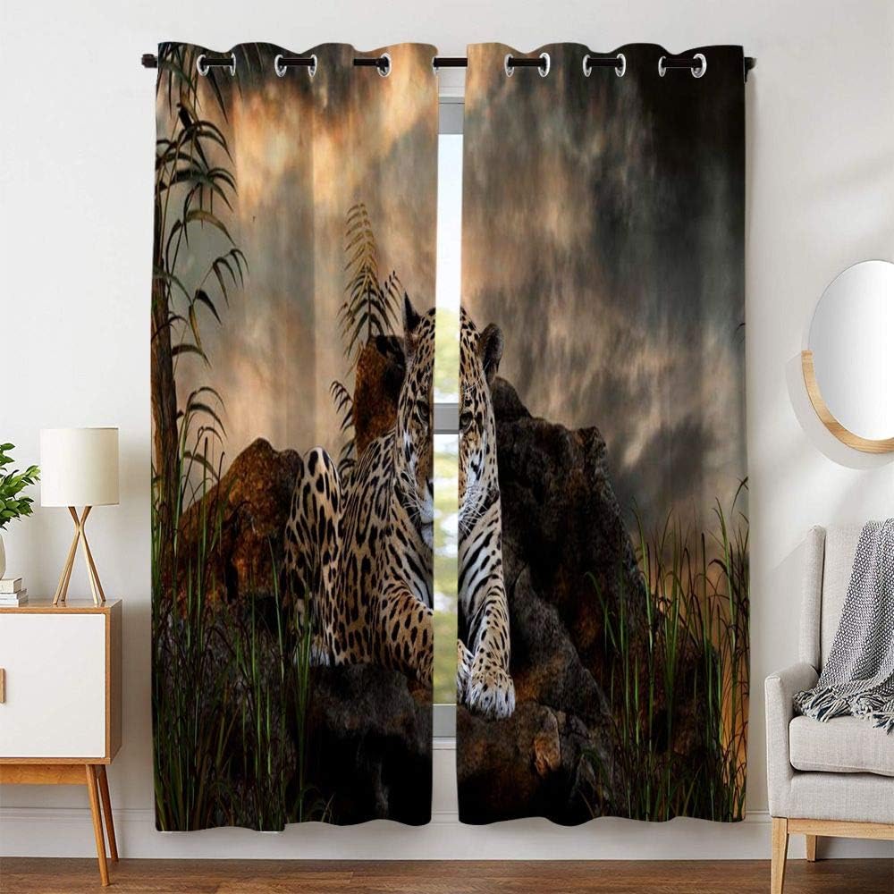 40% оƒƒ Dіѕсоunt KLRI Curtains Blackout (2 Panel) Top Grommet Window Coverings Darkening 42 x 84 Inch Tiger Leopard Mountain Rock