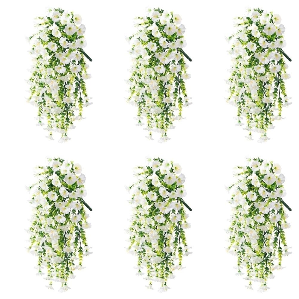 CBFGGOEUDFBS 6PCS UV Resistant Hanging Artificial Morning Glory Vine, Artificials Hangings Flowers for Outdoor