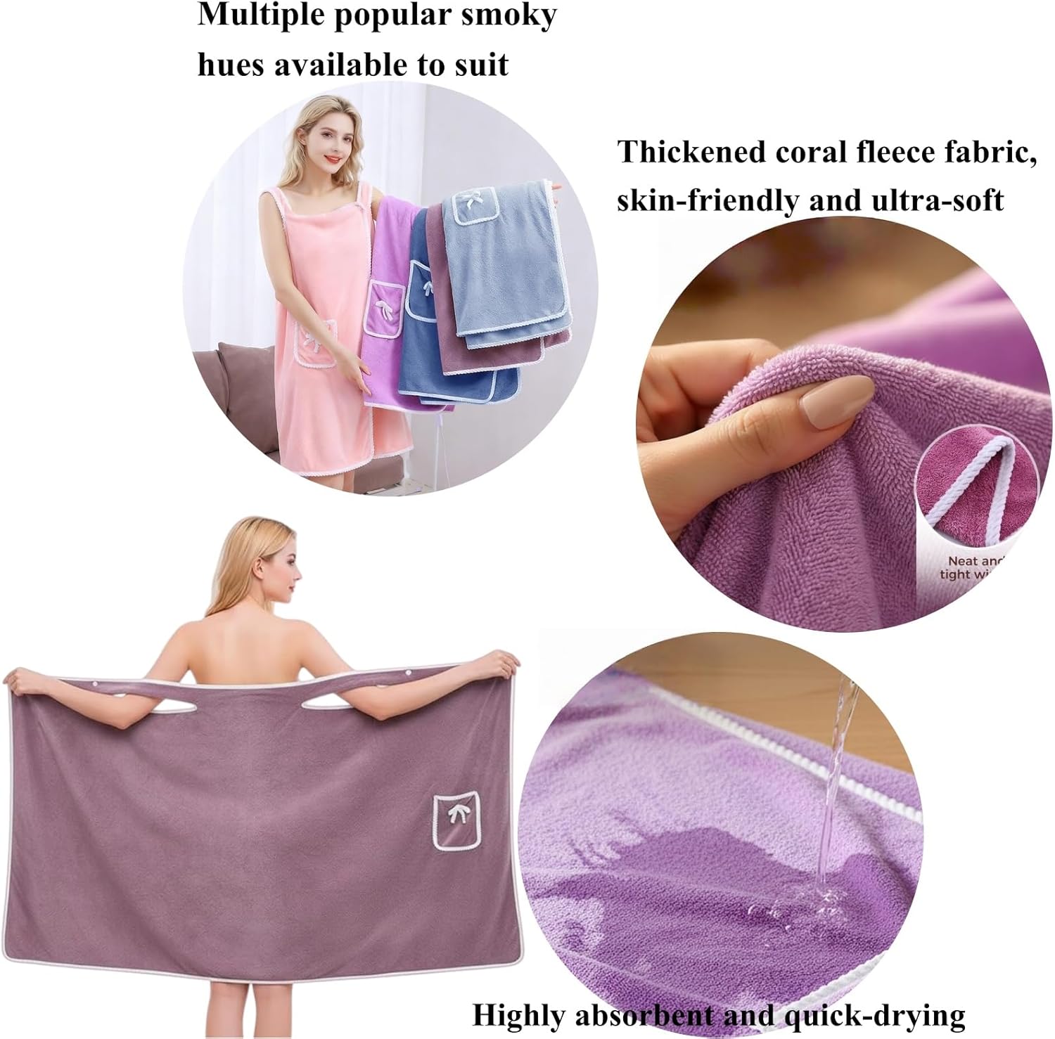 Adjustable Soft Bath Wrap Dress, Plus Size Women's Wearable Shower Skirt, for Shower Travel Gym