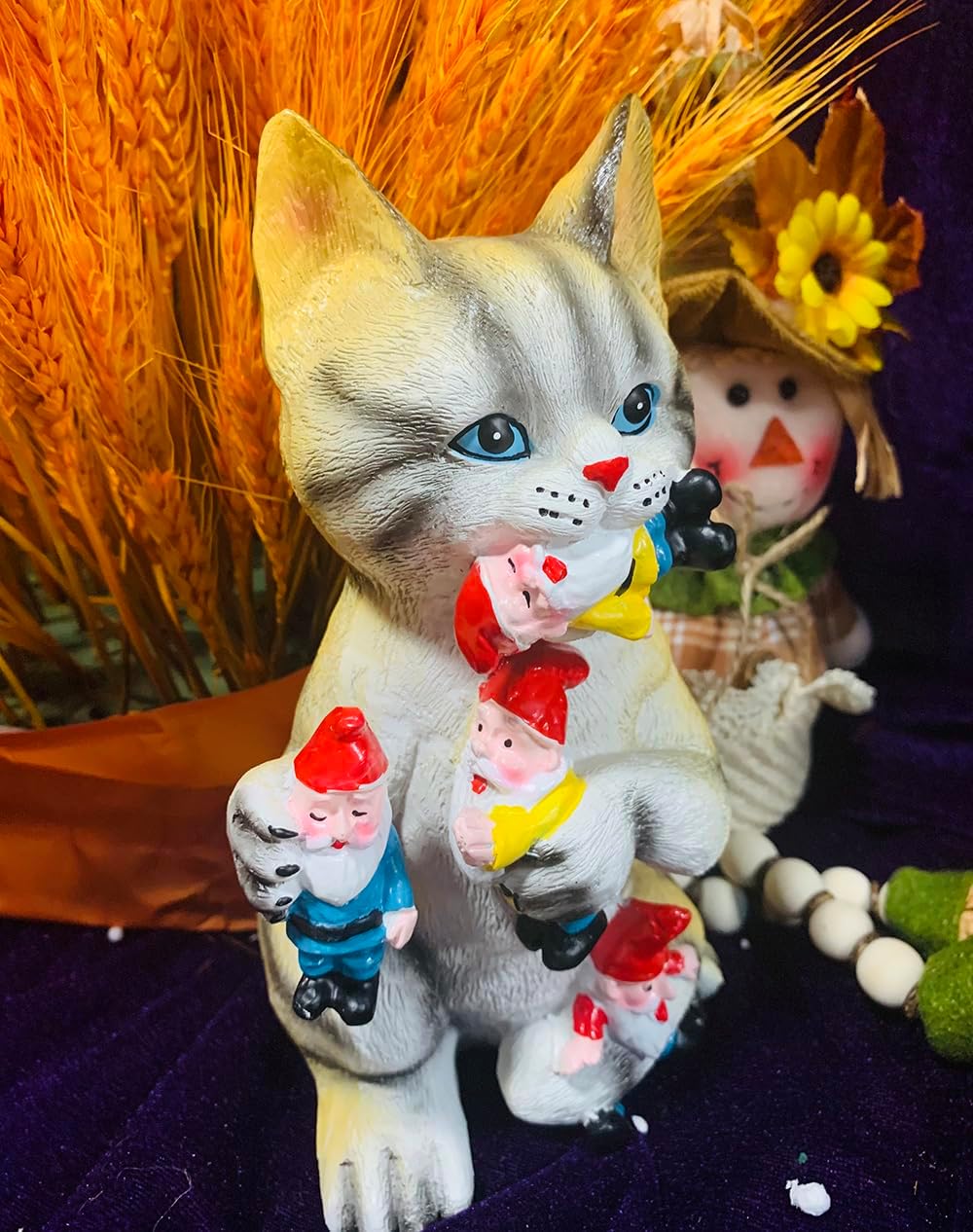 Cat Statue Decoration Fall Cat Eating Gnome Statues Weird Gnomes Figures Decor for Outdoor Patio Lawn Yard Decor (Cat Eating)