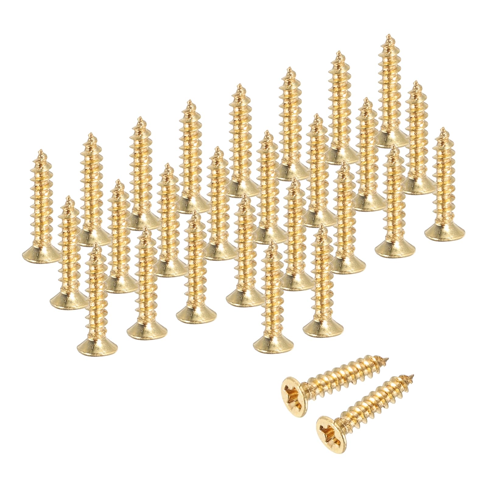 sourcing map Brass Phillips Wood Screws, M2 x 10mm Brass Phillips Flat Wood Screws Self-Tapping Furniture Connector for Door Hinges, Wood Crafts and DIY Projects,(Gold Tone, Pack of 128)