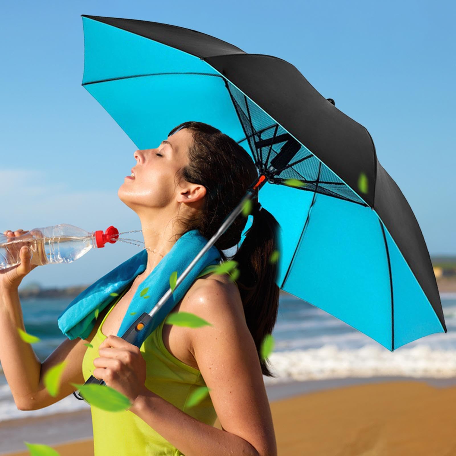Parapluie anti-UV avec ventilateur | Parasol rafraîchissant avec