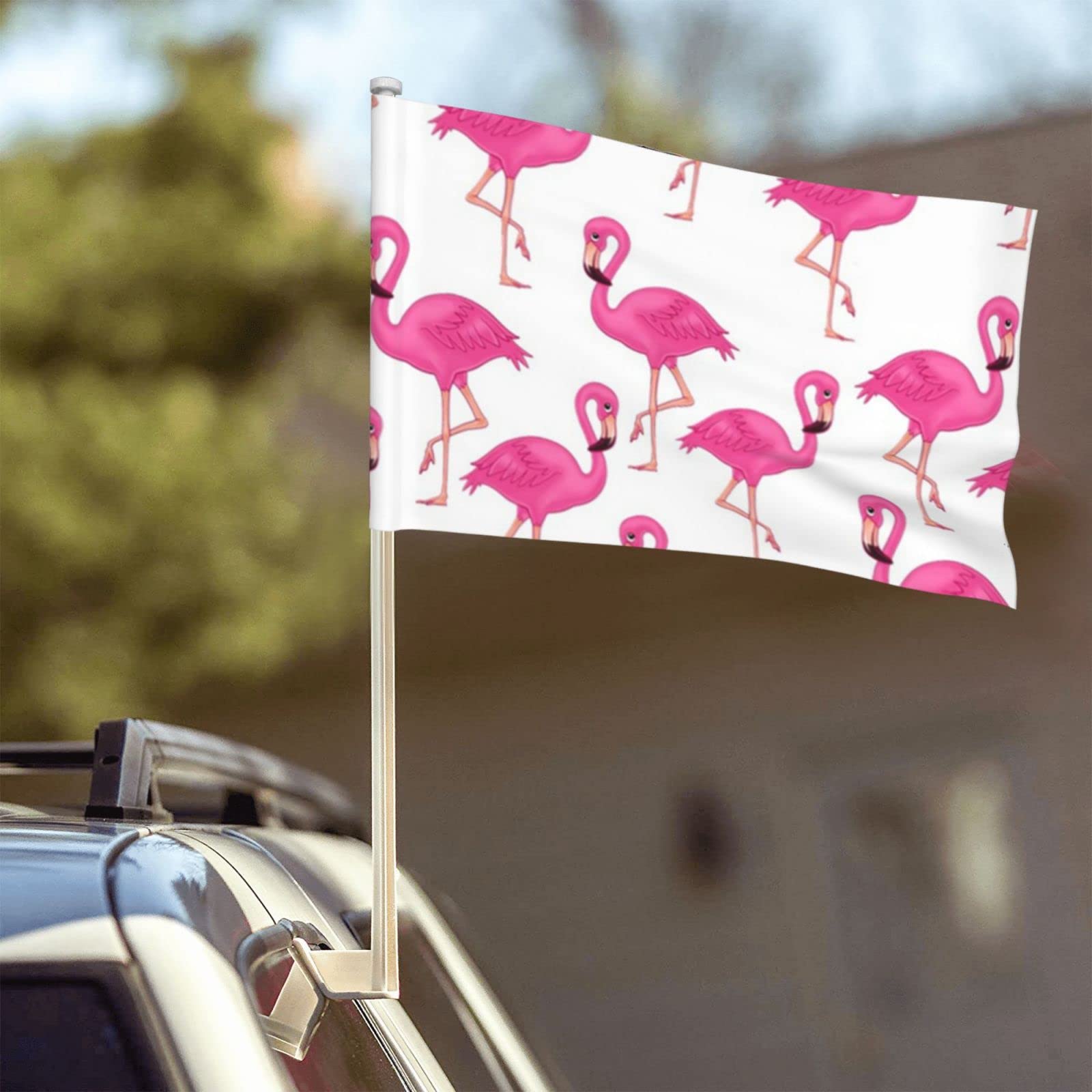 Flamingos Car Flag Window Clip 12×18inches Vehicle Outdoor Decoration Automobile Banner
