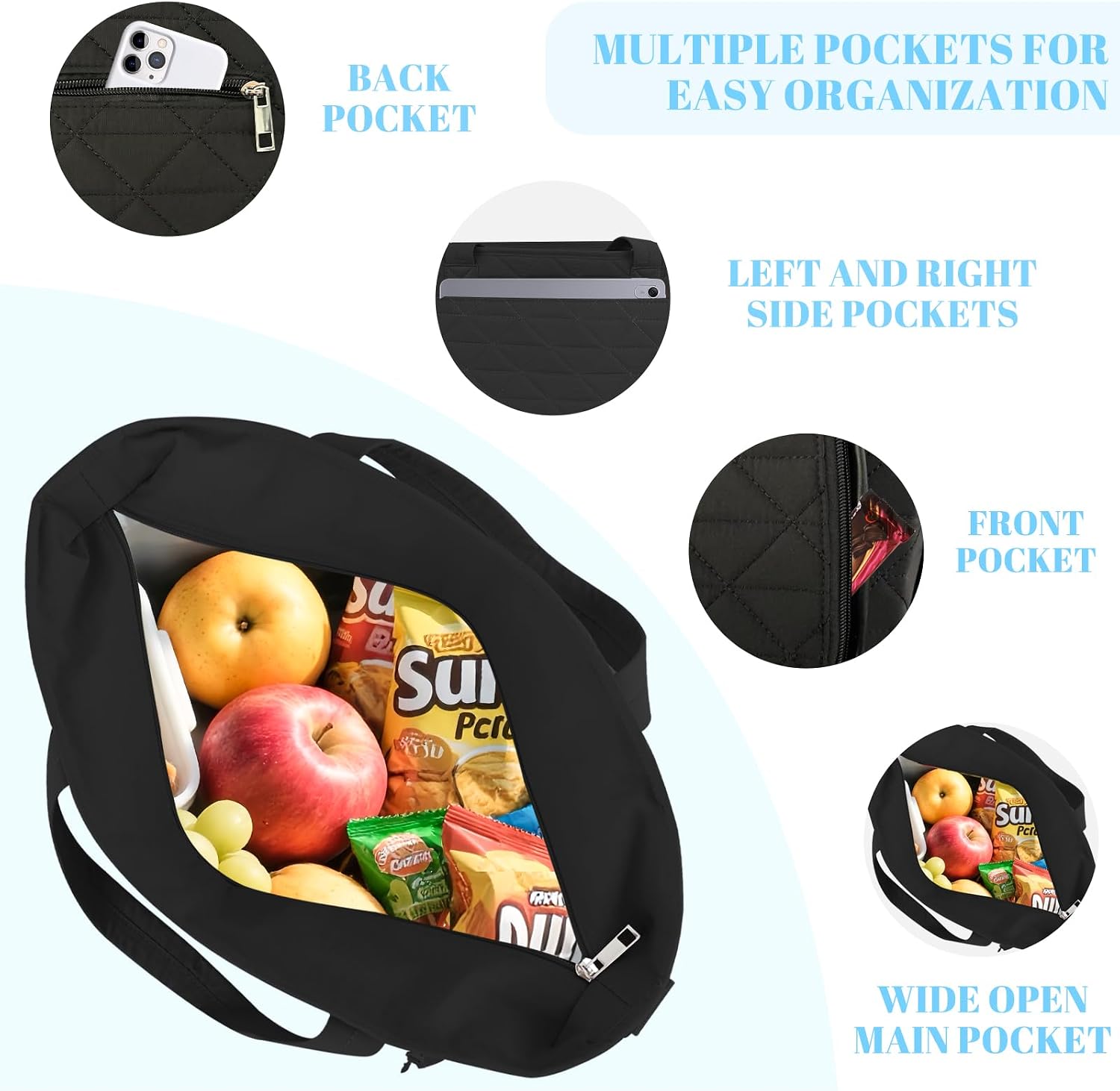 dark swan Large Insulated Lunch Bag Box Women, Lunch Tote Leakproof Insulated Lunch Box with Shoulder Strap, Adult Reusable Lunch Cooler Tote Bags for Work Picnic Camping Beach (Black)