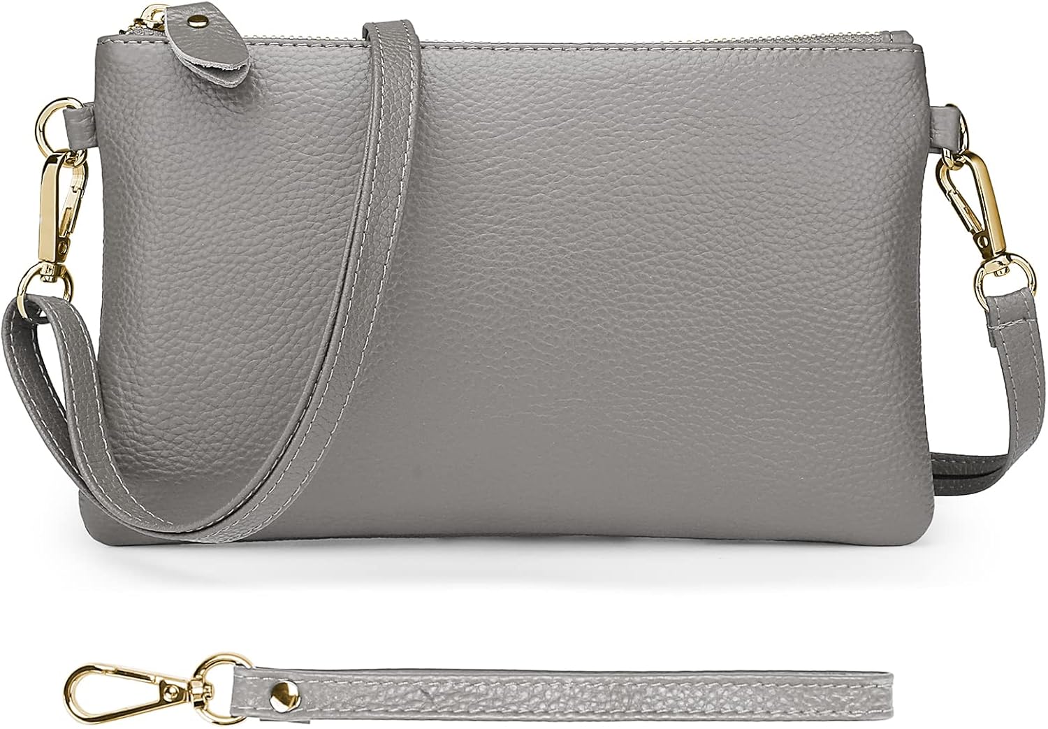 YALUXE Women's Genuine Leather Wristlet Purse Clutch Handbag with Phone Pocket Card Holder and Crossbody Strap - Image 3