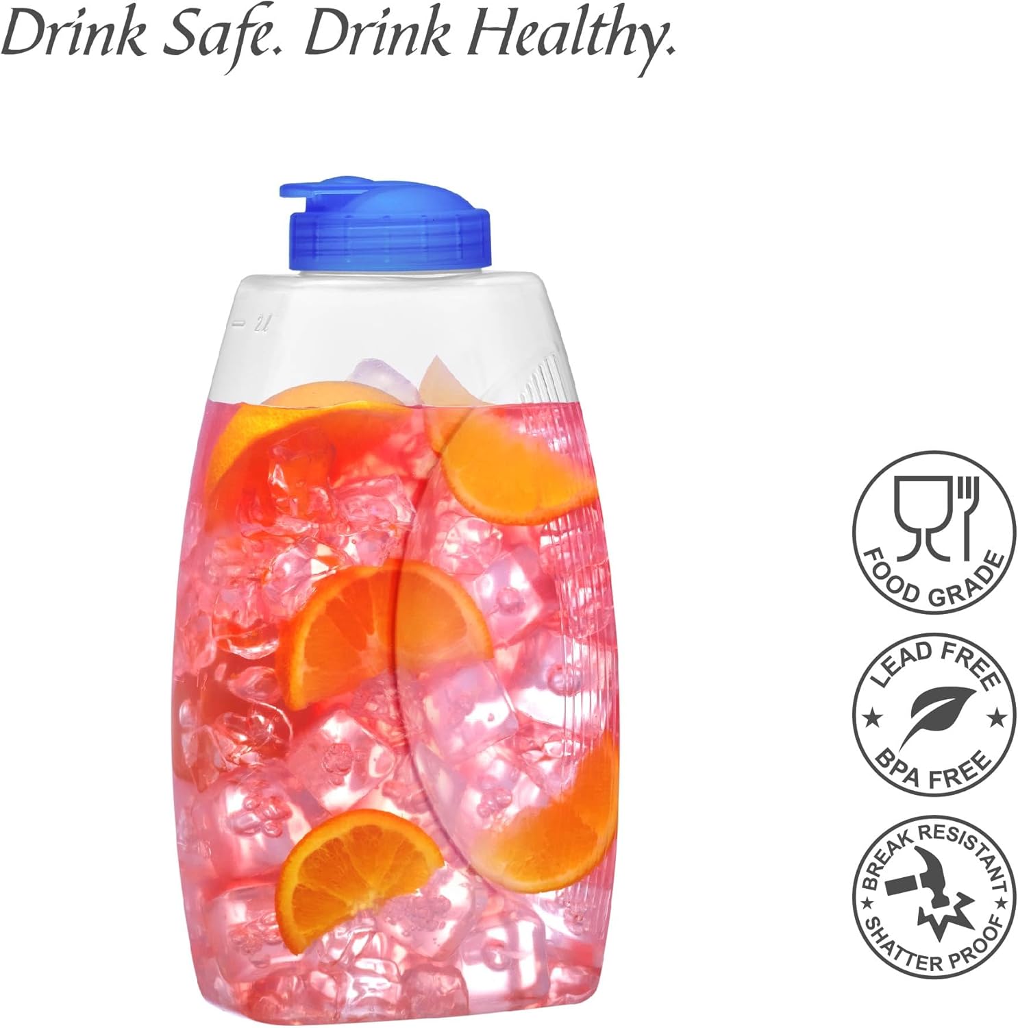 Amazing Abby - Fitly - 64-oz Plastic Pitcher (2-Pack), Unbreakable Water Pitcher with Lid, BPA-Free, Heat-Resistant, Dishwasher-Safe, Great for Both Iced and Hot Drinks, Indoors and Outdoors