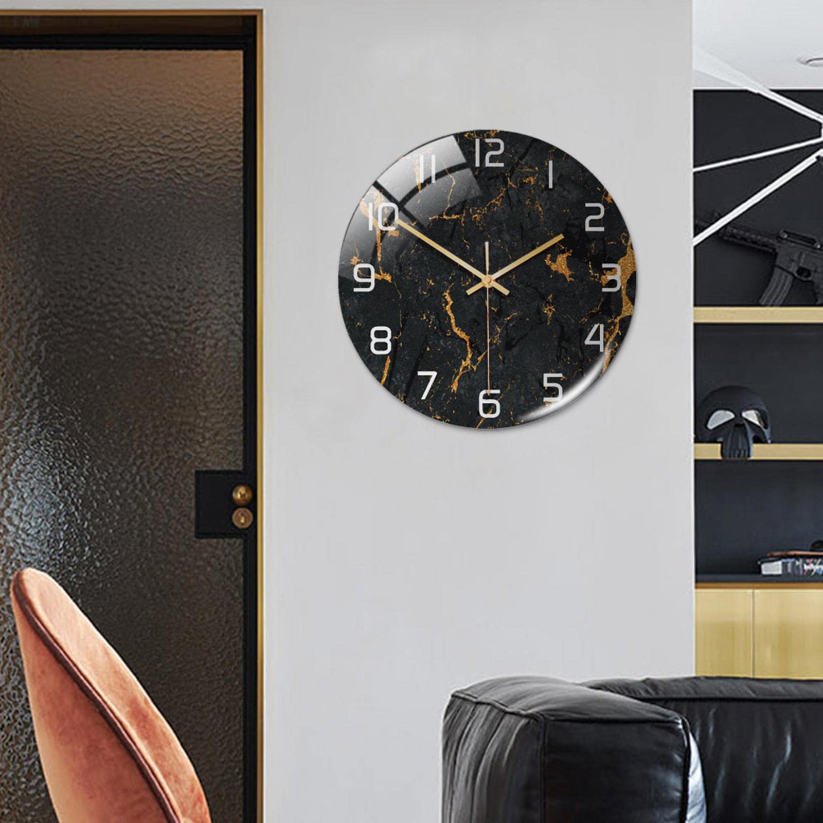 Nordic Style Wall Clock Marble Texture Round Battery Operated for Office Black|Home & Garden|Home Dacor> Clocks|Wall Clocks