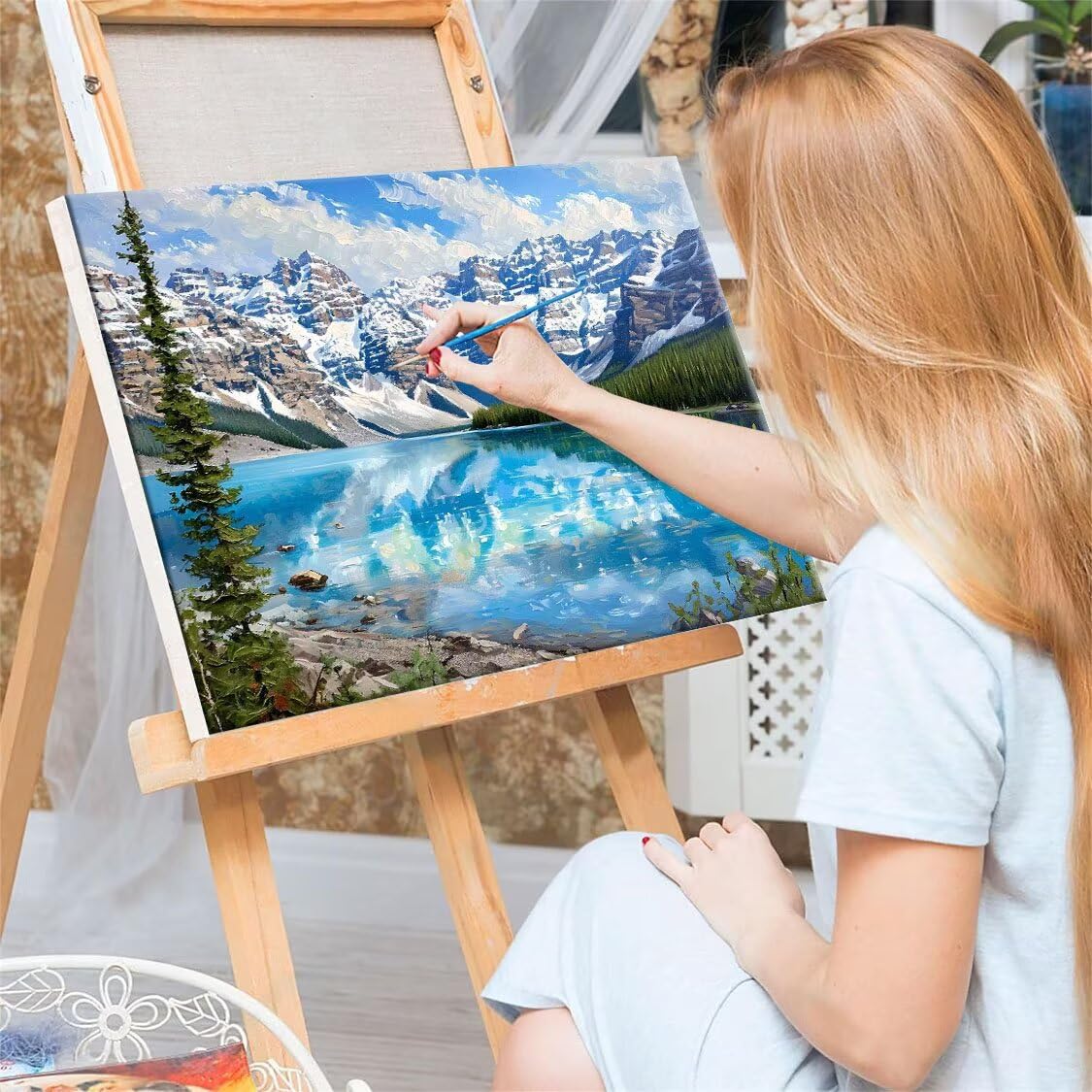 Peinture par numéro Kit, Peinture à l'huile Bricolage avec Brosses et Peintures pour Adultes Enfants Débutant, DIY Montagnes paysages Painting by Numbers Numbers Cadeaux - Sans Cadre - 80x110 cm B-529