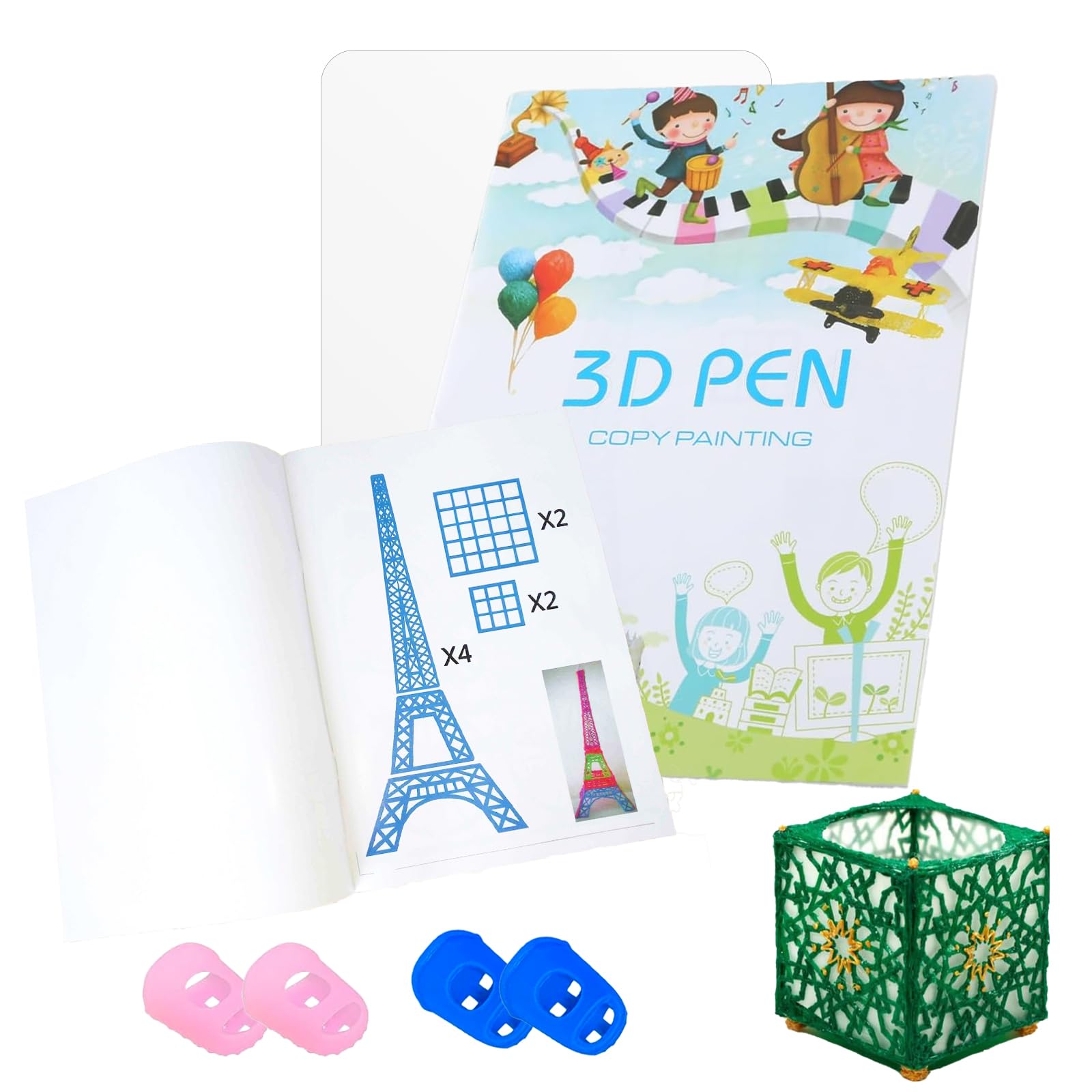 Papel de Impresión de Bolígrafo 3D Plantilla de Graffiti de Pintura,Plantillas de Dibujo en 3D,Plantillas Boligrafo 3D Ninos,40 patrones con placa transparente y 4 protectores de dedos