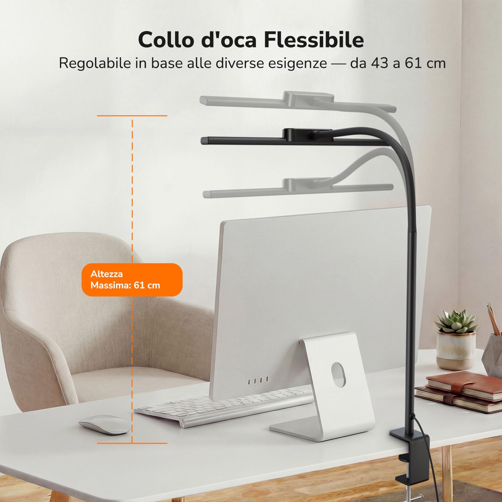 Lepro Lampada da Scrivania LED Clip Touch 700LM,Nero | 25 modalità illuminazione, rotazione 360°, protezione occhi per lettura e ufficio