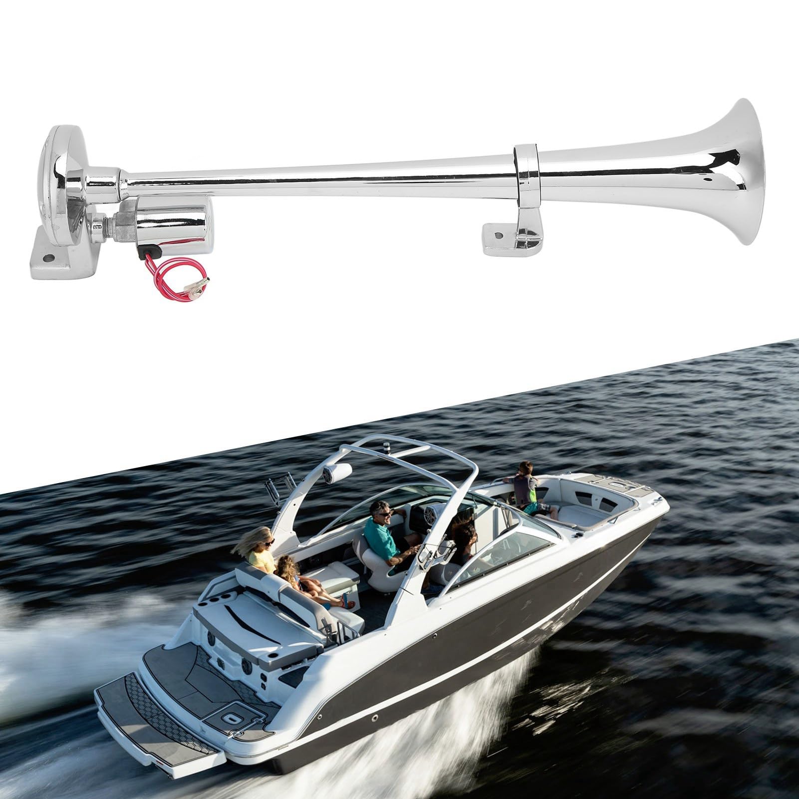Tromba Elettrica Ad Aria, 12V / 24V Tromba Singola Marina per Barche Tromba in Lega di Zinco Cromatura Trombe 135dB Tromba Elettrica Marina per Barche RV Camion Moto