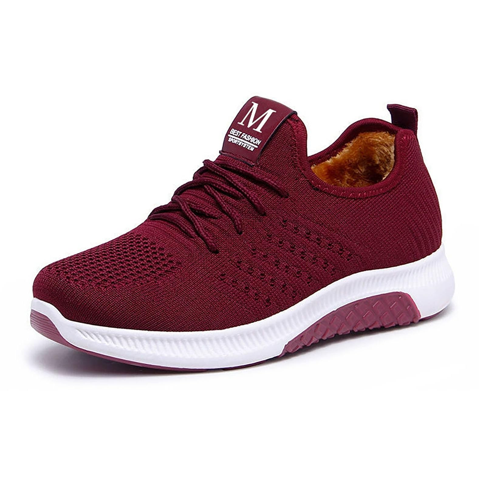 Womens Warm Plush Lined Lace-Up Orthopedic Sneakers Casual Comfortable Wide Round Toe Non-Slip Thick Sole Low-Top Snow Boots