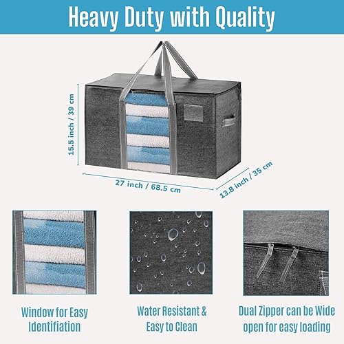 Miniatura 2 de VENO Paquete de 2 bolsas de mudanza y contenedores grandes de almacenamiento de Navidad con tapas. Suministros de embalaje para dormitorio