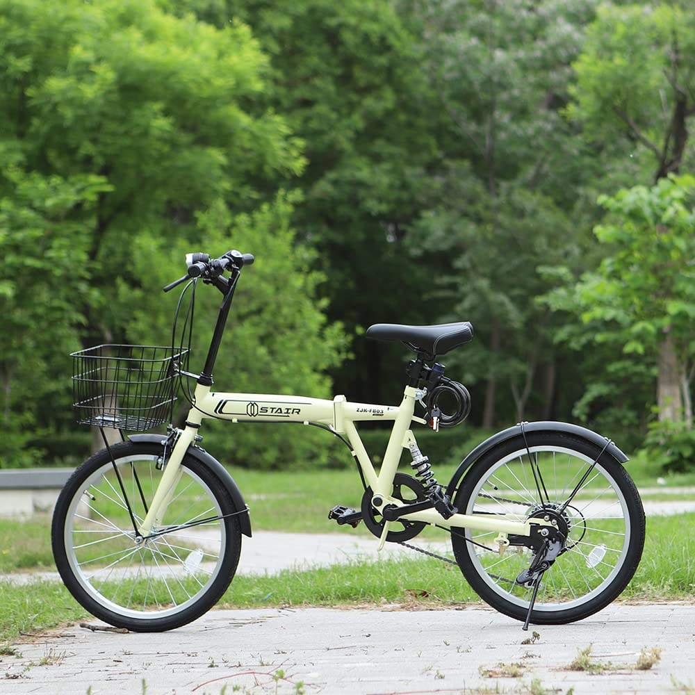 折りたたみ自転車 折り畳み自転車 シマノ６段変速 20インチ カゴ付 リアサスペンション付き ワイヤ錠・ライトのプレゼント付き 前後泥除け  ハンドルの高さ調節可能 小径車 ミニベロ