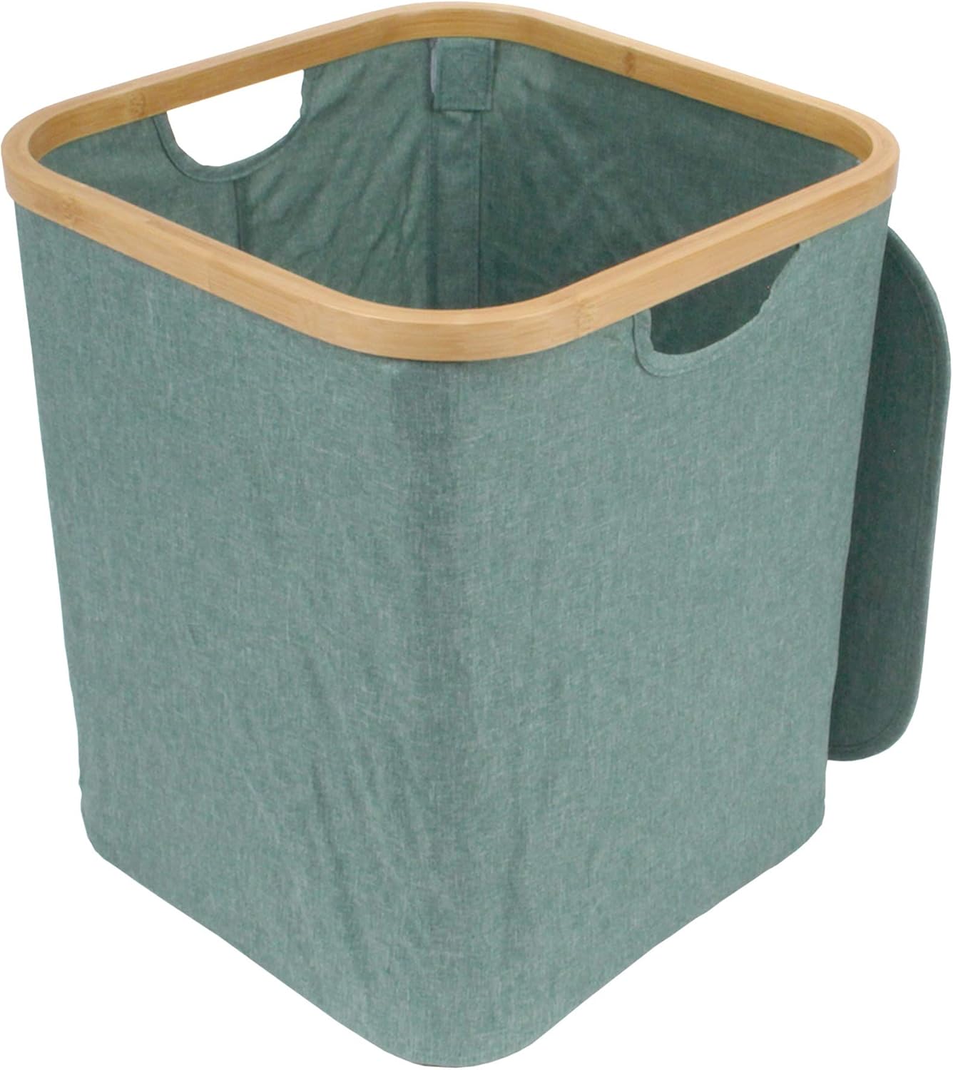 Foldable Bamboo Laundry Hamper with Lid - Decor Essentials for Any Room - Medium - Square - Green
