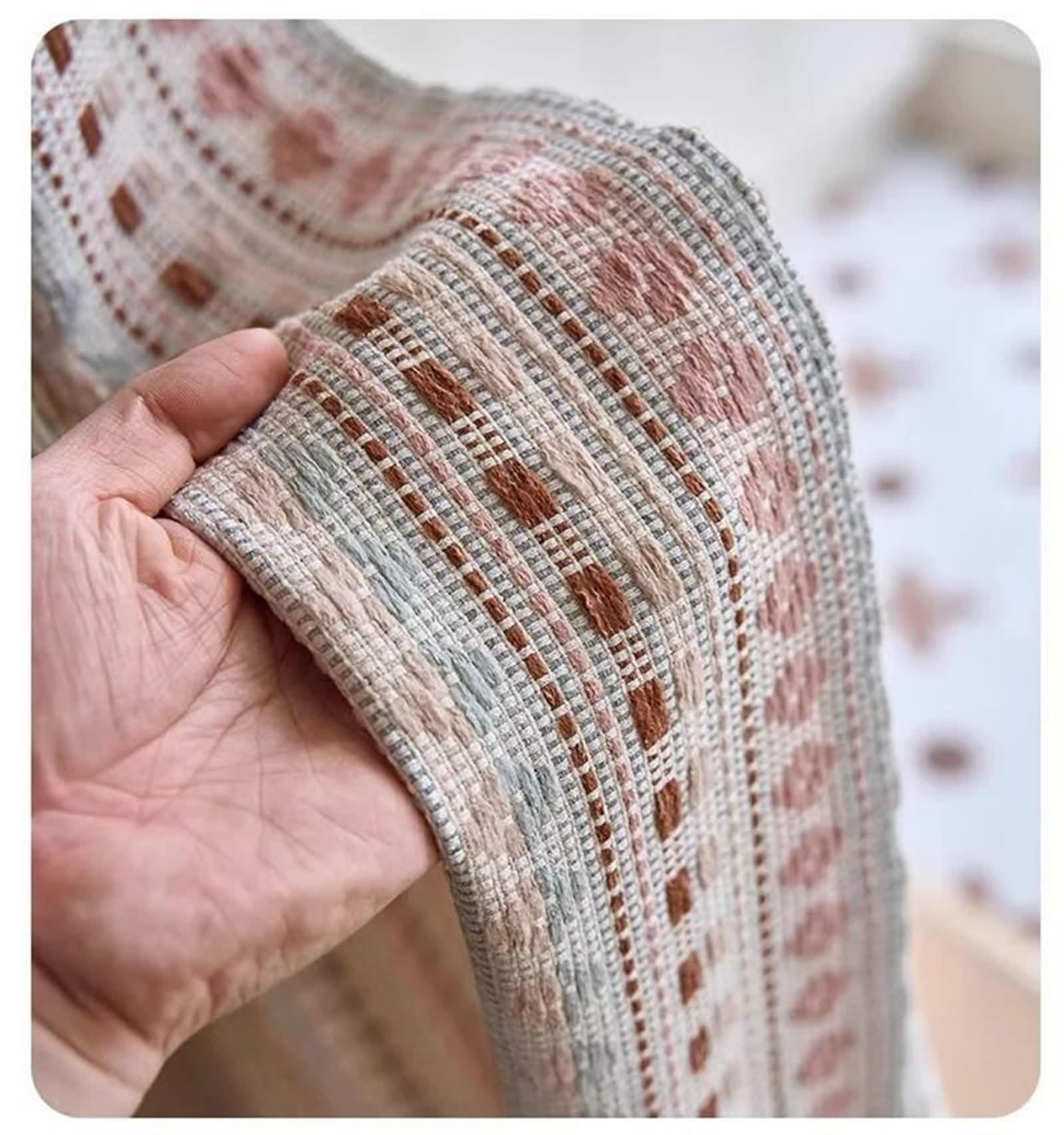 Rideau Chambre Long Polyester, Rideaux Chambre Lot de 2 Rose-Brun Motif Géométrique LxH 132x160cm