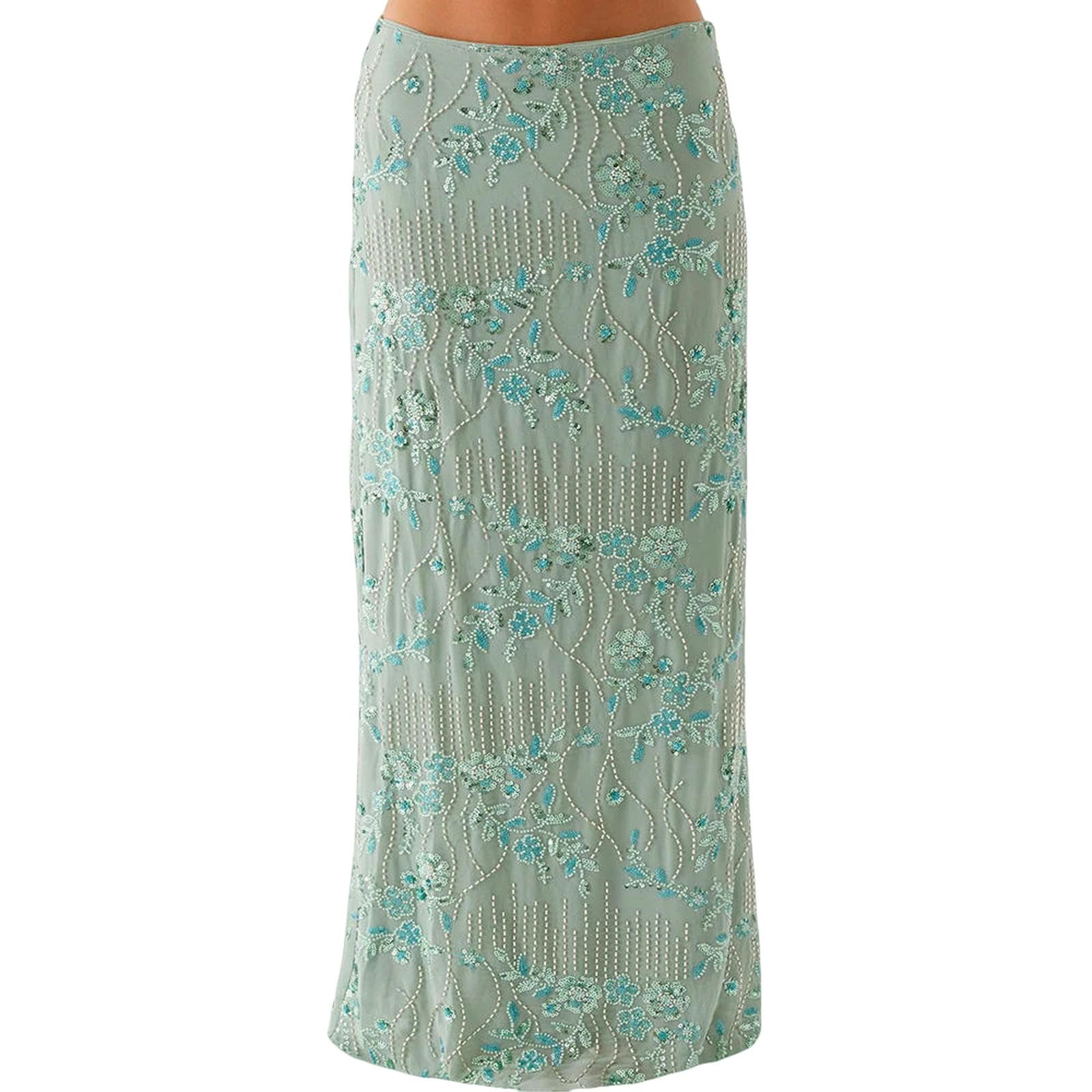 Langer Rock Damen Frauen Pailletten Sexy Maxi Röcke Sommer Y2k Perle Verschönerte Glitzer Low Taille Elegante Clubwear Sparkle Bodycon Lange Röcke-c-s