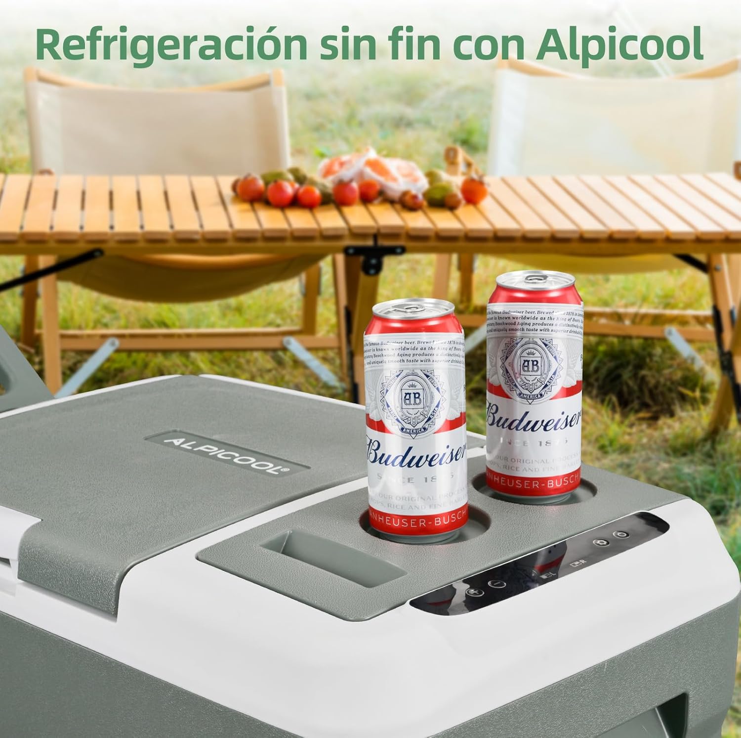 Alpicool DC30 Portable Refrigerator top view with control panel and cup holders
