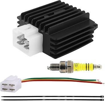 PRO BAT 12V 4 Pin Full Wave Voltage Regulator Rectifier With 4 Wires Cable Connector for GY6 50cc 125cc 150cc Chinese Moped Scooter ATV Quad Buggy 139QMB 152QMI 157QMJ Engine Taotao Sunl Black
