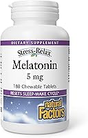 Vista 10 de Melatonina Stress-Relax de 3 mg por Natural Factors, ayuda natural para dormir, restablece el ciclo de sueño-vigilia, 90 tabletas masticables