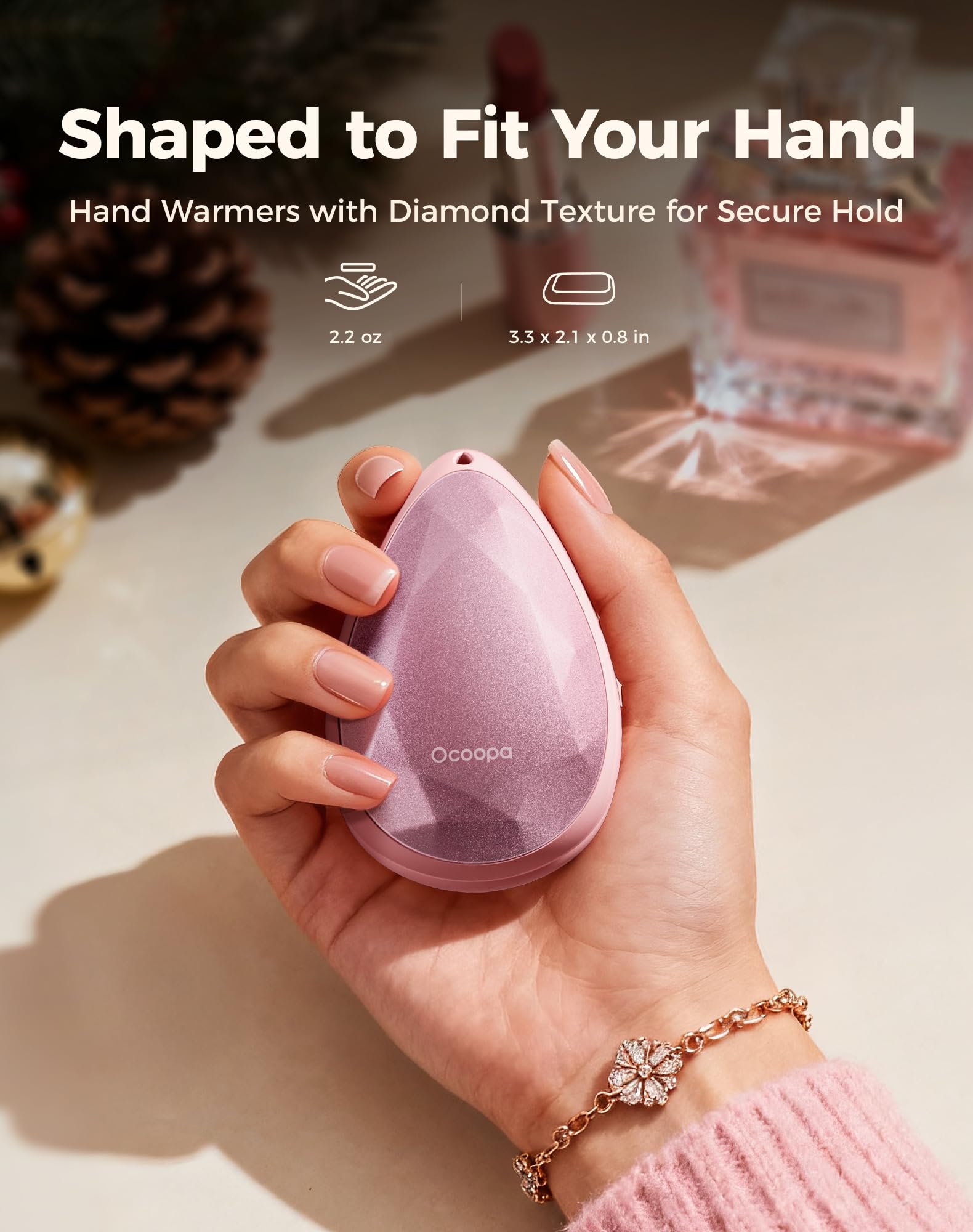 OCOOPA Donna Scaldamani Elettrico 2 Pezzi, Portatili, Eleganti, Forma Diamante Magnetica, Scalda Mani USB Ricaricabili 4000mAh, 3 Livelli, Regalo Tech Natale Raynaud, Trekking, Campeggio, UT4 Rare