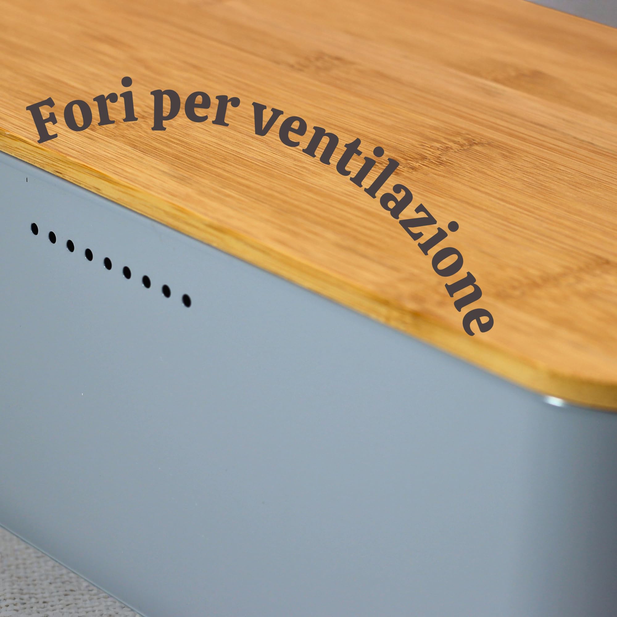 Portapane in Metallo con Coperchio in Bambù – Design Vintage – Contenitore Pane da Cucina 35x23x12,5 cm – Scatola Pane Elegante e Salvaspazio