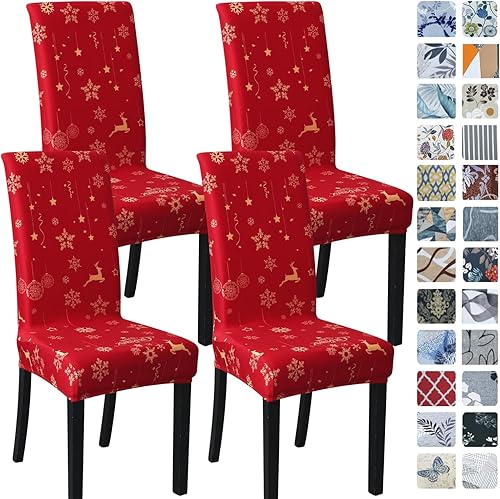 SPRINGRICO Juego de 4 fundas elásticas para sillas de comedor de Navidad, fundas para sillas Parsons de cocina, fundas de asiento extraíbles para