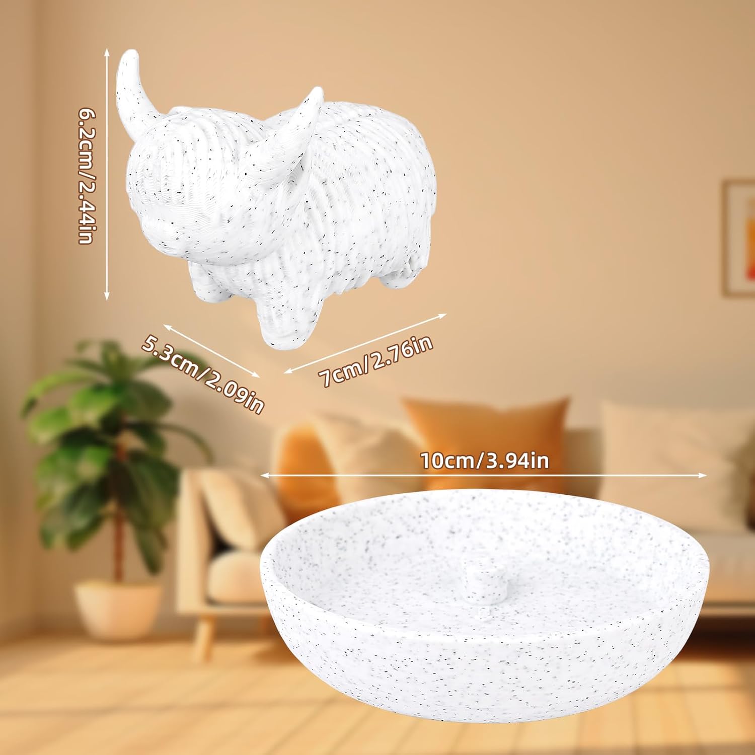 Highland Cow Ring Holder with Dish, Cute Jewelry Organizer Trinket Plate for Rings Earrings Necklaces Decorative Cow Jewellery Holder Tray for Engagement Wedding Vanity Dresser Women Decor - Image 2