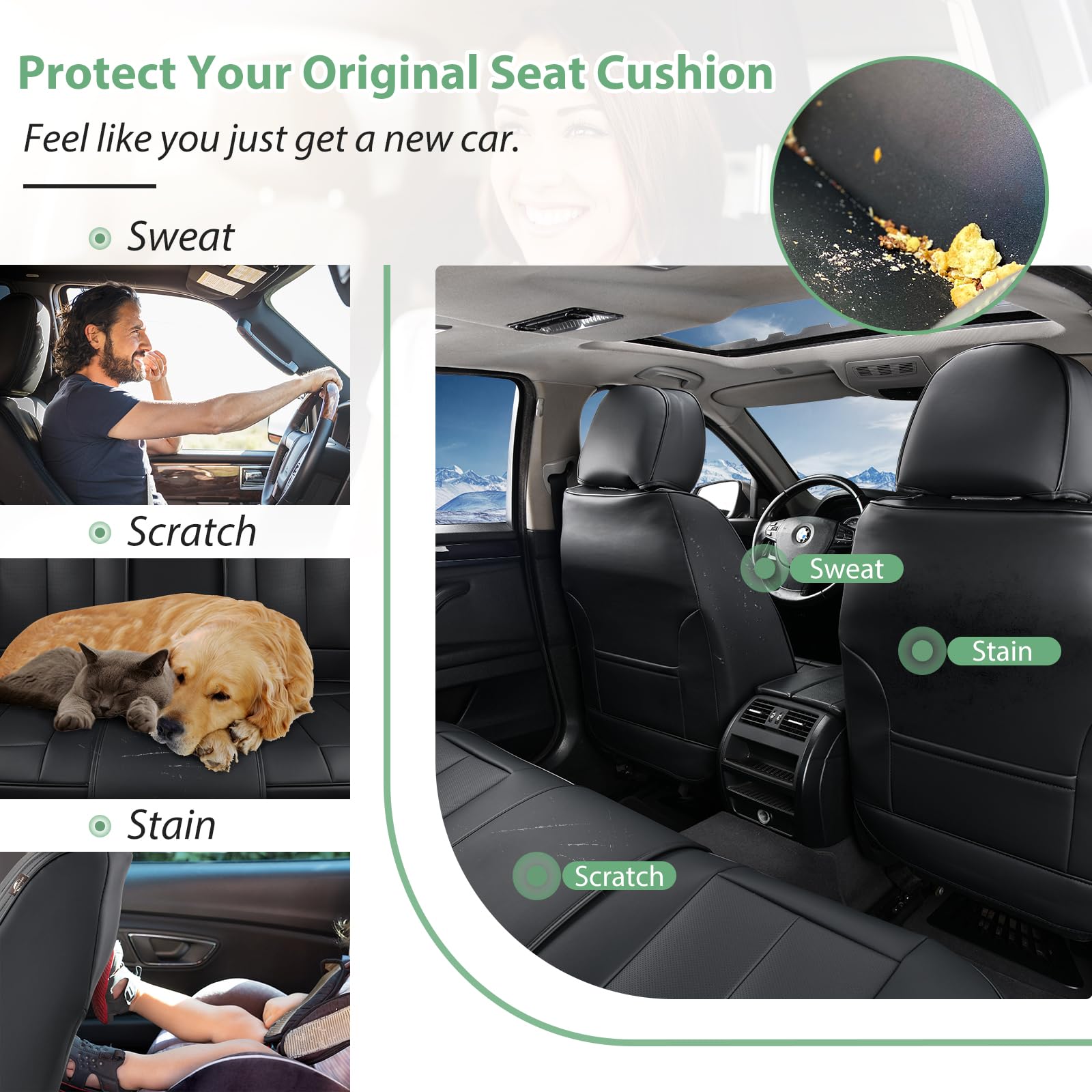 Couvre-Sièges De Voiture en Cuir, Coussin De Siège Imperméable Compatible avec Airbag, Protège-Sièges Universel pour La Plupart des SUV, Berlines Et Camions (Noir, Ensemble Complet)