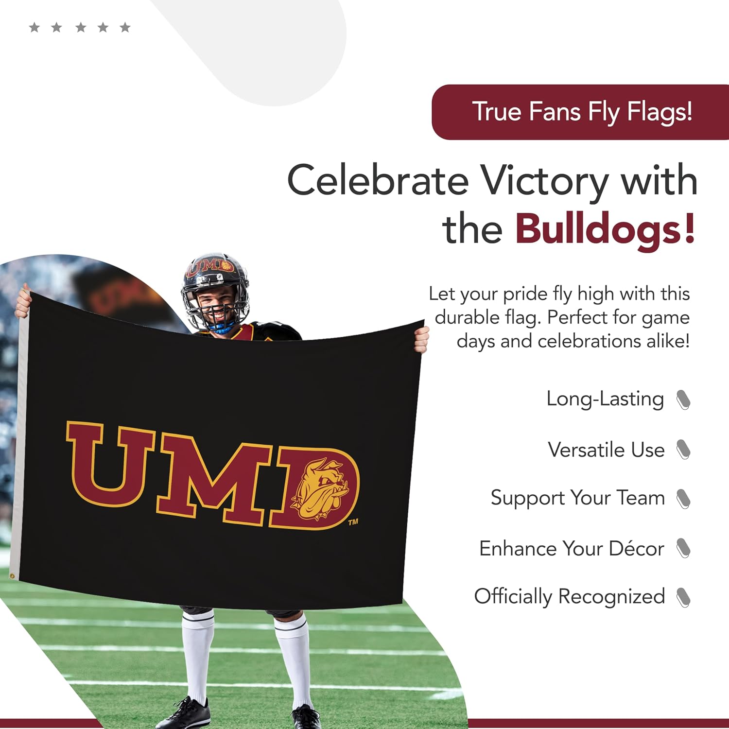 Minnesota Duluth Bulldogs College Sports Printed Flag - NCAA Licensed - Nylon - School Banner (Black, Maroon, Gold) (4' x 6')
