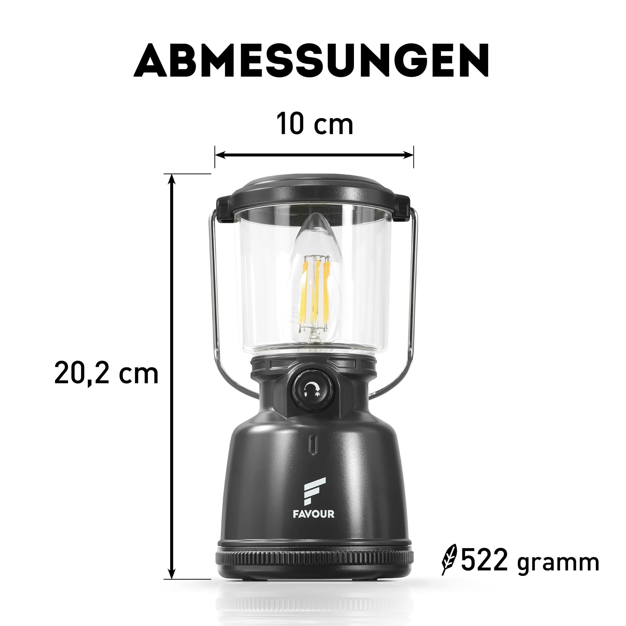 Favour Retro LED Laterne Outdoor | Helle Campinglampe, dimmbar, Kerzenlichtmodus | LED Lampe Akku aufladbar, IP64 wasserdicht, stoßfest | Hängelampe Zelt, abnehmbarer Schirm, schwarz inkl. Akku