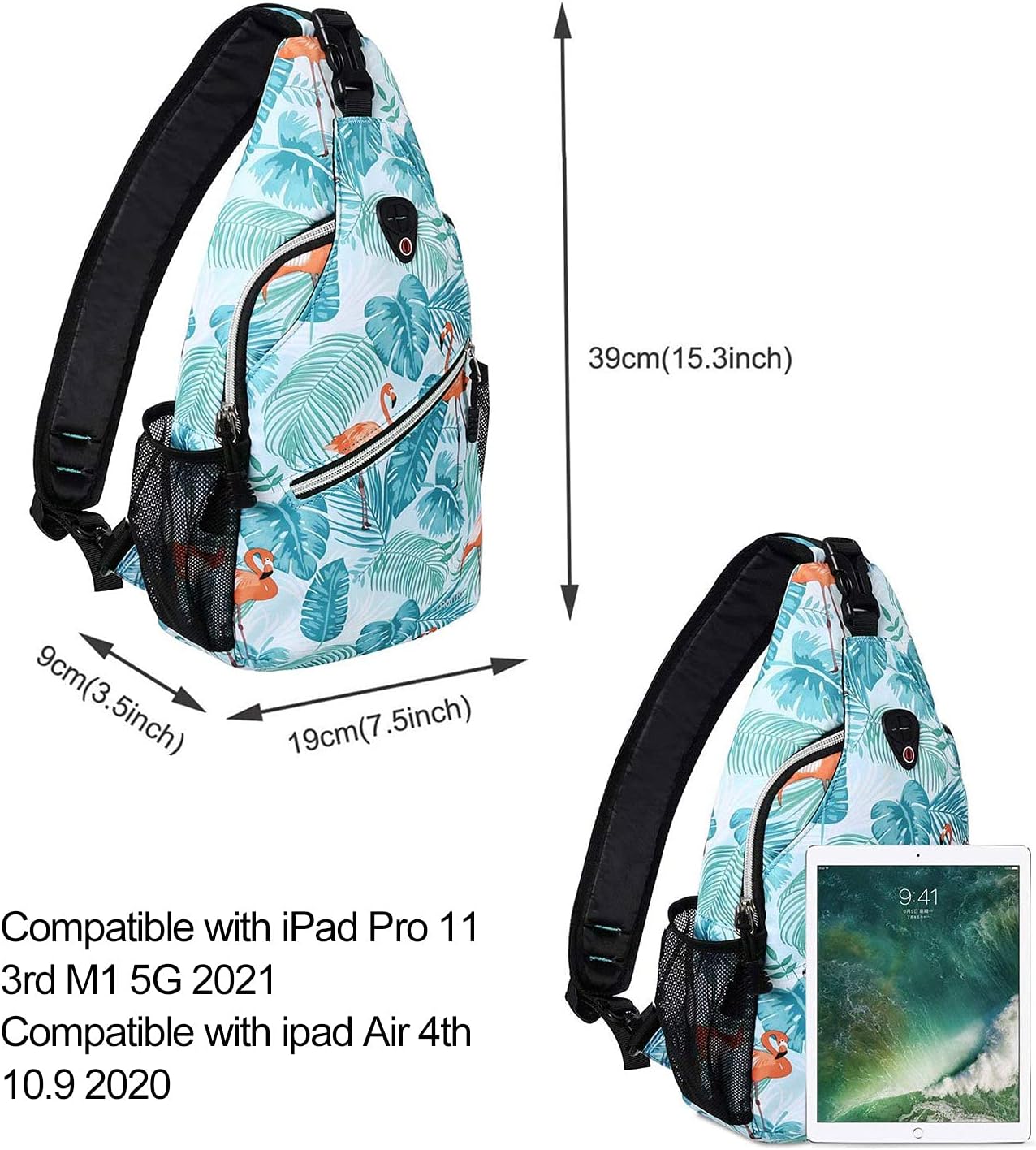 MOSISO Sling Backpack,Travel Hiking Daypack Pattern Rope Crossbody Shoulder Bag, Flamingo - Image 3