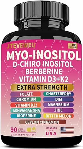 Suplemento Myo Inositol - Suplemento todo en uno para mujer - con mio-inositol, D-Chiro inositol y más de 13 ingredientes extra fuertes - (90